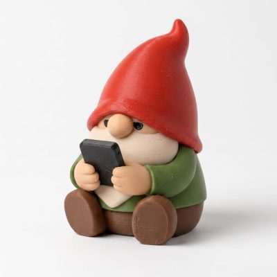 Doomscrolling Gnome Collectible Figurine - Charming Bearded Gnome with Vibrant Red Hat and Green Shirt for Unique Desk Decor for Adults and Collectors - 3D Printed in Canada