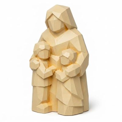 Wood Carved Family Guardian Collectible Figurine in White Oak Finish - 3D Printed in Canada (White Oak)