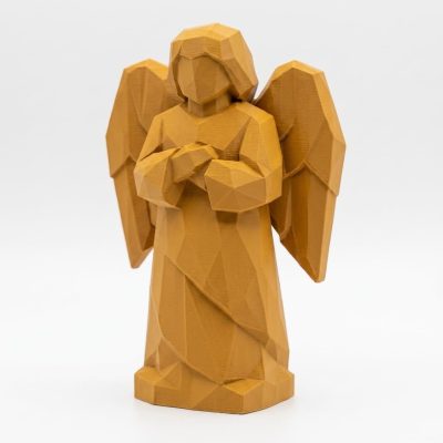 Wood Carved Angel of Quiet Strength Collectible Figurine in Ochre Yellow Finish - 3D Printed in Canada (Ochre Yellow)