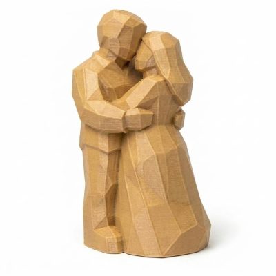 Wood Carved-Like Romantic Embrace Figurine - Unique Desk Decor for Adults 3D Printed in Canada - 3D Printed in Canada (Classic Birch)