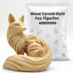 Elegant Wood Carved-Style Fox Figurine in White Oak Finish - 3D Printed in Canada (White Oak) — 3D Printed Foxes by 3DCentral