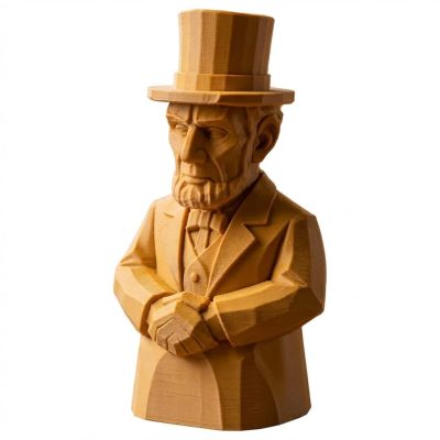 Wood Carved Abraham Lincoln Figurine in Ochre Yellow Finish - 3D Printed in Canada (Ochre Yellow)