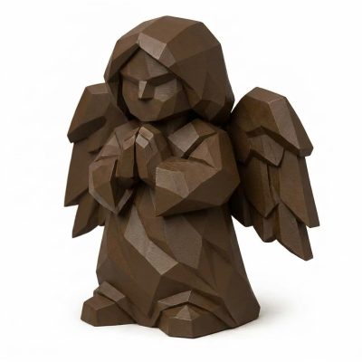 Wood Carved Guardian Angel Collectible Figurine in Black Walnut Finish - 3D Printed in Canada (Black Walnut)