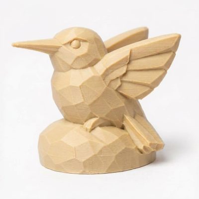 Wood Carved-Like Hummingbird Figurine - Unique Desk Decor for Adults – 3D Printed in Canada - 3D Printed in Canada (White Oak)