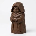 Wood Carved-Like Watchful Eye Figurine in Black Walnut Finish - 3D Printed in Canada (Black Walnut)