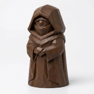 Wood Carved-Like Watchful Eye Figurine in Black Walnut Finish - 3D Printed in Canada (Black Walnut)