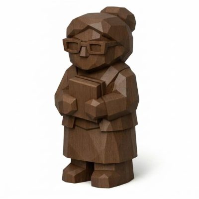 Wood Carved Librarian Collectible Figurine in Black Walnut Finish - 3D Printed in Canada (Black Walnut)