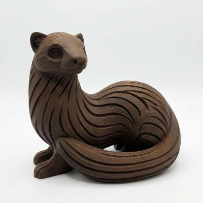 Wood Carved Ferret Figurine in Black Walnut Finish - 3D Printed in Canada (Black Walnut)