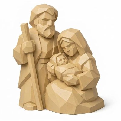 Wood Carved-Like Holy Family Figurine in White Oak Finish - 3D Printed in Canada (White Oak)