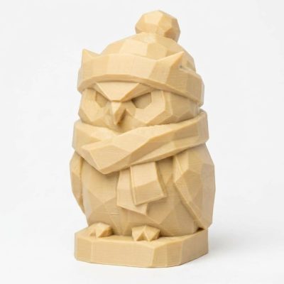 Wood Carved-Like Winter Owl Figurine - Unique Desk Decor for Adults – 3D Printed in Canada - 3D Printed in Canada (White Oak)