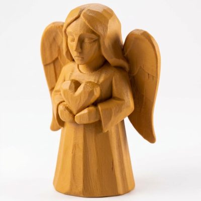Wood Carved Angel of Everlasting Love Figurine in Ochre Yellow Finish - 3D Printed in Canada (Ochre Yellow)