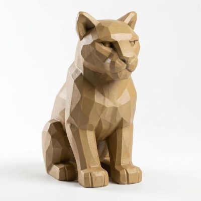 Wood Carved-Like Cougar Figurine - Unique Desk Decor for Adults 3D Printed in Canada - 3D Printed in Canada (Classic Birch)