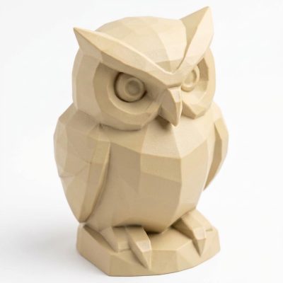 Wood Carved Wise Owl Figurine in White Oak Finish - 3D Printed in Canada (White Oak)