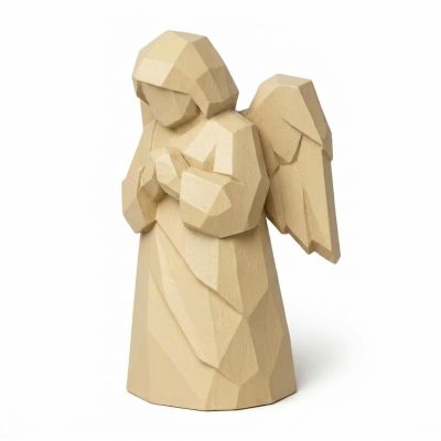 Wood Carved Angel of Remembrance Collectible Figurine in White Oak Finish - 3D Printed in Canada (White Oak)