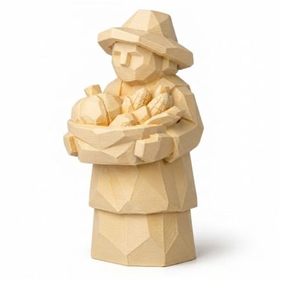 Wood Carved-Like Harvest Table Figurine - Unique Desk Decor for Adults – 3D Printed in Canada - 3D Printed in Canada (White Oak)