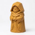 Wood Carved-Like Watchful Eye Figurine in Ochre Yellow Finish - 3D Printed in Canada (Ochre Yellow)