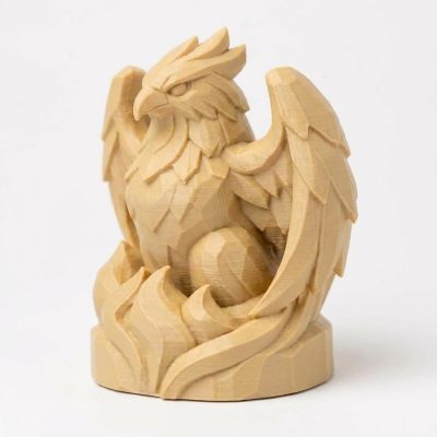 Wood Carved-Like Phoenix Figurine - Unique Desk Decor for Adults - Eye-Catching Collector's Display Piece – 3D Printed in Canada - 3D Printed in Canada (White Oak)