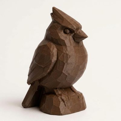 Wood Carved-Like Cardinal Figurine in Black Walnut Finish - 3D Printed in Canada (Black Walnut)