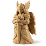 Wood Carved-Like Valkyrie Figurine - Unique Desk Decor for Collectors 3D Printed in Canada - 3D Printed in Canada (Classic Birch)