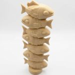 Wood Carved-Style Fish Totem Figurine in White Oak Finish - 3D Printed in Canada (White Oak)