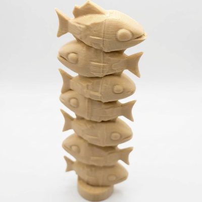 Wood Carved-Style Fish Totem Figurine in White Oak Finish - 3D Printed in Canada (White Oak)