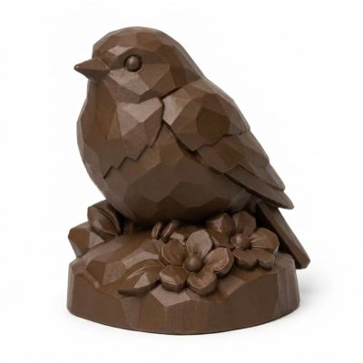 Wood Carved-Like Spring Robin Figurine - Unique Desk Decor for Adults – 3D Printed in Canada - 3D Printed in Canada (Black Walnut)