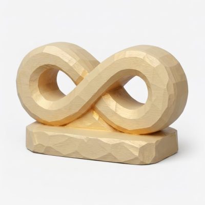 Wood Carved-Like Infinity Figurine in White Oak Finish - 3D Printed in Canada (White Oak)