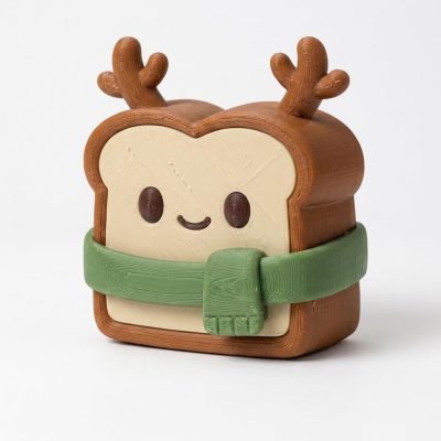 Antlered Toast Collectible Figurine - Charming Bread Character Desk Accent for Home or Office Decor - Unique Gift Idea for Adults - 3D Printed in Canada
