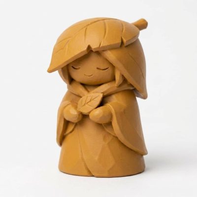 Wood Carved-Like Gentle Leaf Figurine in Ochre Yellow Finish - 3D Printed in Canada (Ochre Yellow)
