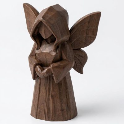 Wood Carved Hidden Fairy Figurine in Black Walnut Finish - 3D Printed in Canada (Black Walnut)