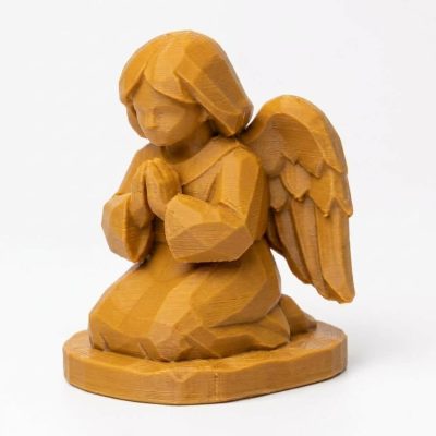 Wood Carved-Like Kneeling Angel Figurine - Elegant Decorative Accent for Collectors – 3D Printed in Canada - 3D Printed in Canada (Ochre Yellow)