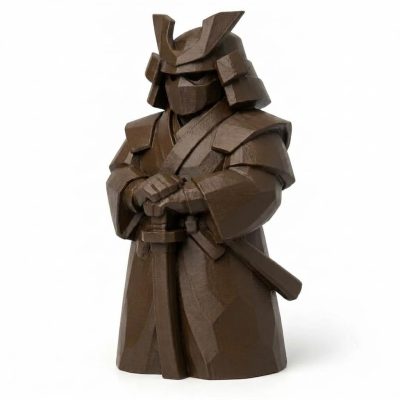 Wood Carved-Like Samurai Figurine - Unique Desk Decor for Collectors – 3D Printed in Canada - 3D Printed in Canada (Black Walnut)