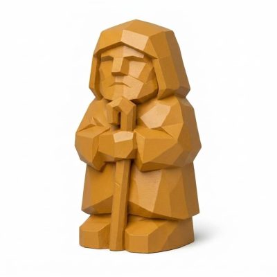 Wood Carved Gentle Shepherd Collectible Figurine in Ochre Yellow Finish - 3D Printed in Canada (Ochre Yellow)