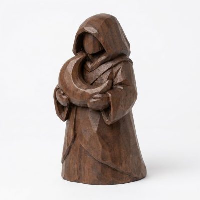 Wood Carved-Like Moon Keeper Figurine in Black Walnut Finish - 3D Printed in Canada (Black Walnut)
