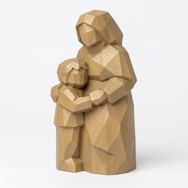 Wood Carved Mother And Son Figurine