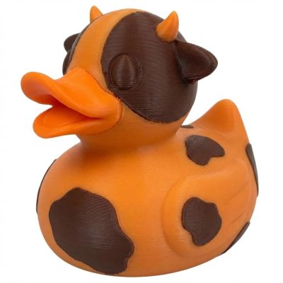 Dairy Cow Duck Figurine – Duck-Cow Hybrid – Moo-Tastic Collectible in Black & White – Funny Farm Animal Mash-Up Decor Gift for Teens & Adults – 3D Printed in Canada (Sunset Orange)
