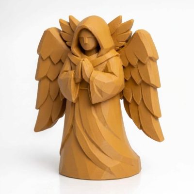 Wood Carved-Like Seraph Figurine - Unique Desk Decor for Adults – 3D Printed in Canada - 3D Printed in Canada (Ochre Yellow)