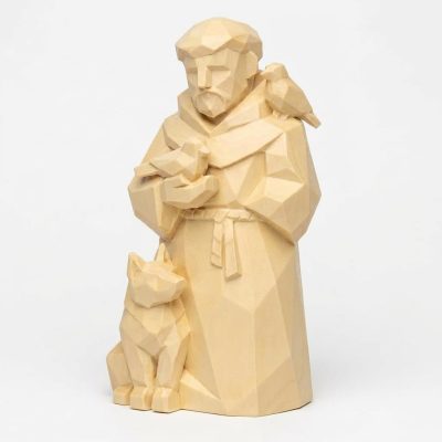 Wood Carved-Like Saint Francis Figurine - Unique Desk Decor for Adults – 3D Printed in Canada - 3D Printed in Canada (White Oak)