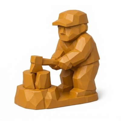 Wood Carved-Like Log Splitting Figurine in Ochre Yellow Finish - 3D Printed in Canada (Ochre Yellow)