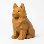 Wood Carved-Like German Shepherd Figurine - Unique Desk Decor for Adults – 3D Printed in Canada - 3D Printed in Canada (Ochre Yellow)