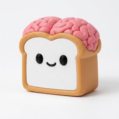 Brain Toast Collectible Figurine - Charming 3D Printed Desk Decor with Pink Brain Detail - Unique Office Accent and Gift for Adults - Eye-Catching Shelf Display - 3D Printed in Canada
