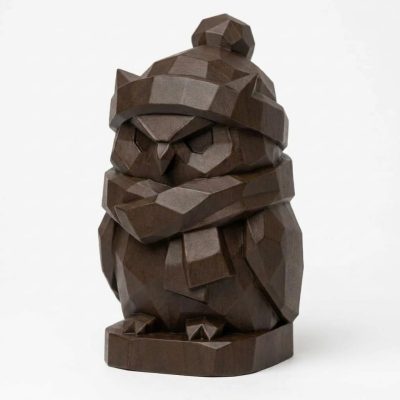 Wood Carved-Like Winter Owl Figurine - Unique Desk Decor for Adults – 3D Printed in Canada - 3D Printed in Canada (Black Walnut)