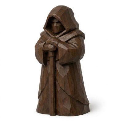 Wood Carved Ancient Watcher Collectible Figurine in Black Walnut Finish - 3D Printed in Canada (Black Walnut)