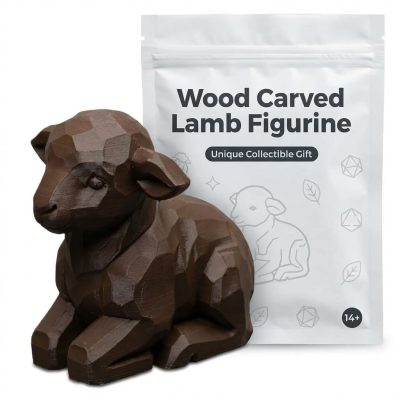 Wood Carved Lamb Figurine in Black Walnut Finish - 3D Printed in Canada (Black Walnut)