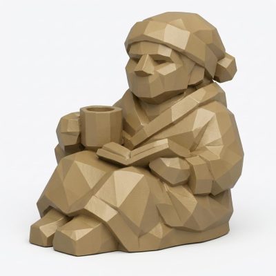 Wood Carved Cozy Evening Collectible Figurine - Unique Desk Decor for Adults 3D Printed in Canada - 3D Printed in Canada (Classic Birch)
