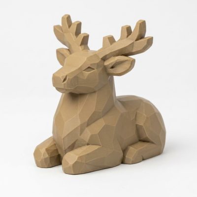 Wood Carved Reindeer Collectible Figurine - Unique Desk Decor for Adults 3D Printed in Canada - 3D Printed in Canada (Classic Birch)