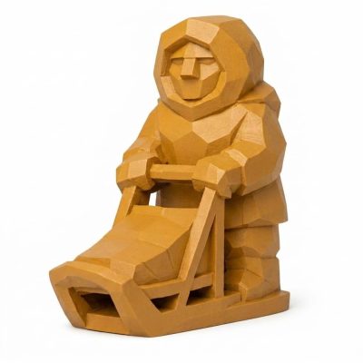 Wood Carved Dog Sledder Collectible Figurine in Ochre Yellow Finish - 3D Printed in Canada (Ochre Yellow)