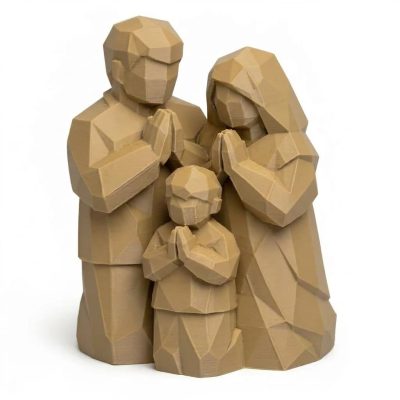 Wood Carved-Like Family Prayer Figurine - Unique Desk Decor for Adults 3D Printed in Canada - 3D Printed in Canada (Classic Birch)
