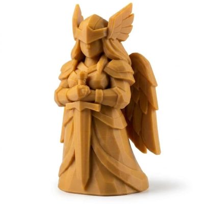 Wood Carved-Like Valkyrie Figurine - Unique Desk Decor for Collectors – 3D Printed in Canada - 3D Printed in Canada (Ochre Yellow)