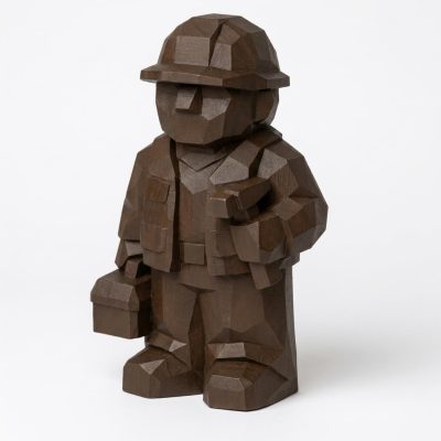 Wood Carved Construction Worker Collectible Figurine in Black Walnut Finish - 3D Printed in Canada (Black Walnut)
